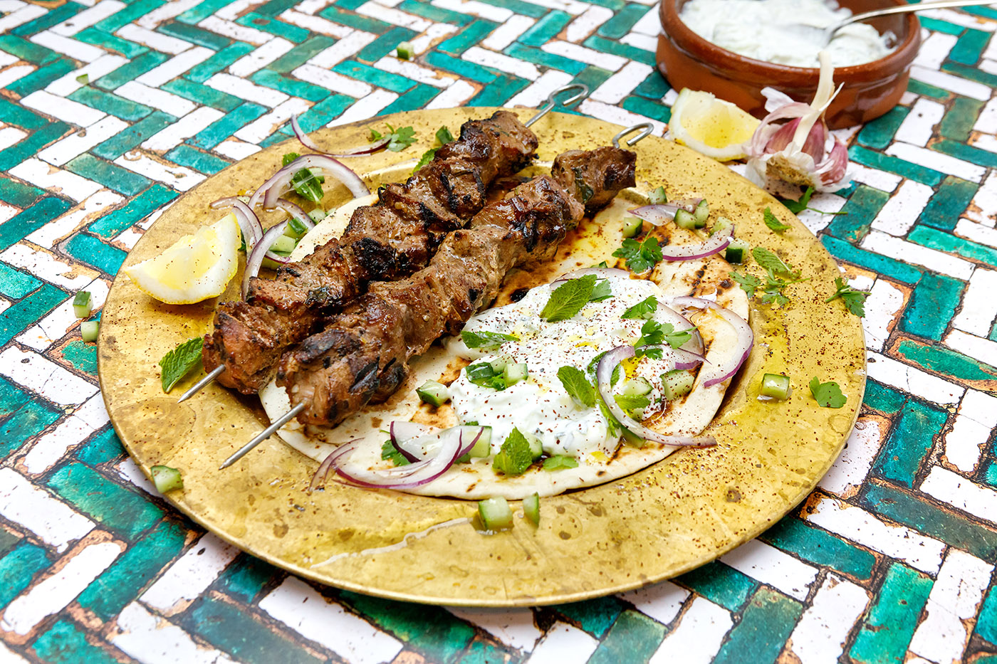 Pork Souvlaki Skewers with Tzatziki