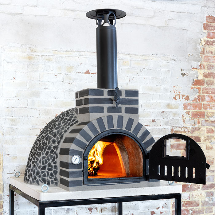 Tiled Cement Outdoor Pizza Oven / Clay Wood Fired Pizza Ovens with White  Penny / Circle Mosaic Tiles - OP81
