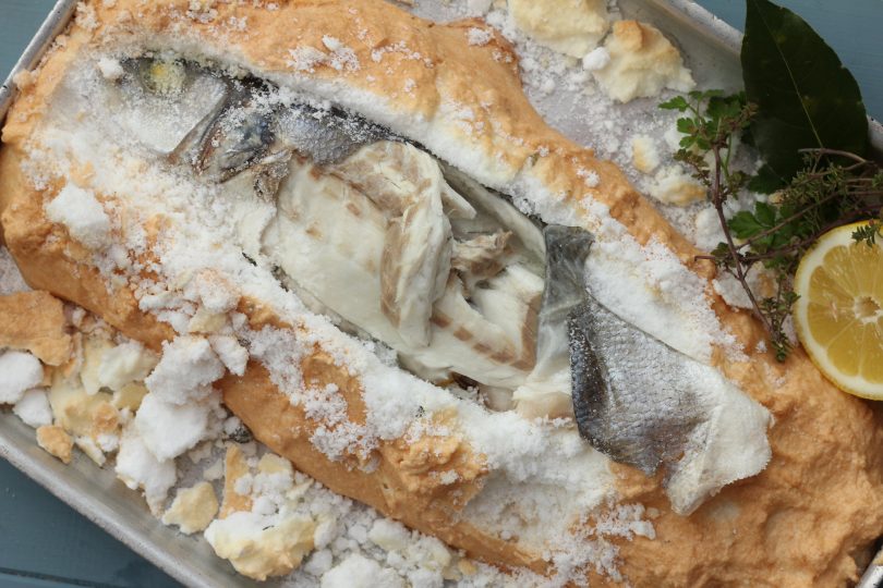 Salt Baked Sea Bass - Cooking Seabass in an outdoor oven - Fuego
